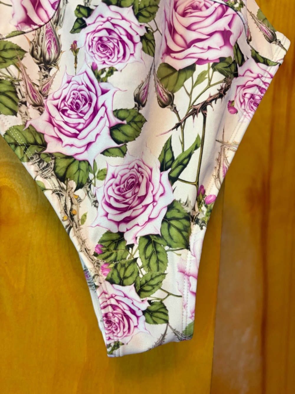 Floral Pink Rose One-Piece Swimsuit with Cutouts - Picture 3 of 12